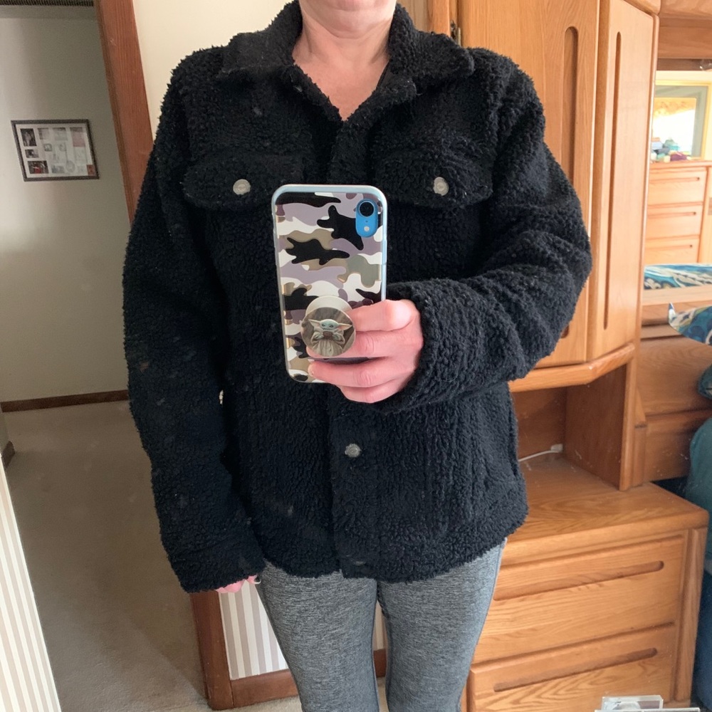 Hollister Black Sherpa Trucker Jacket - Gem